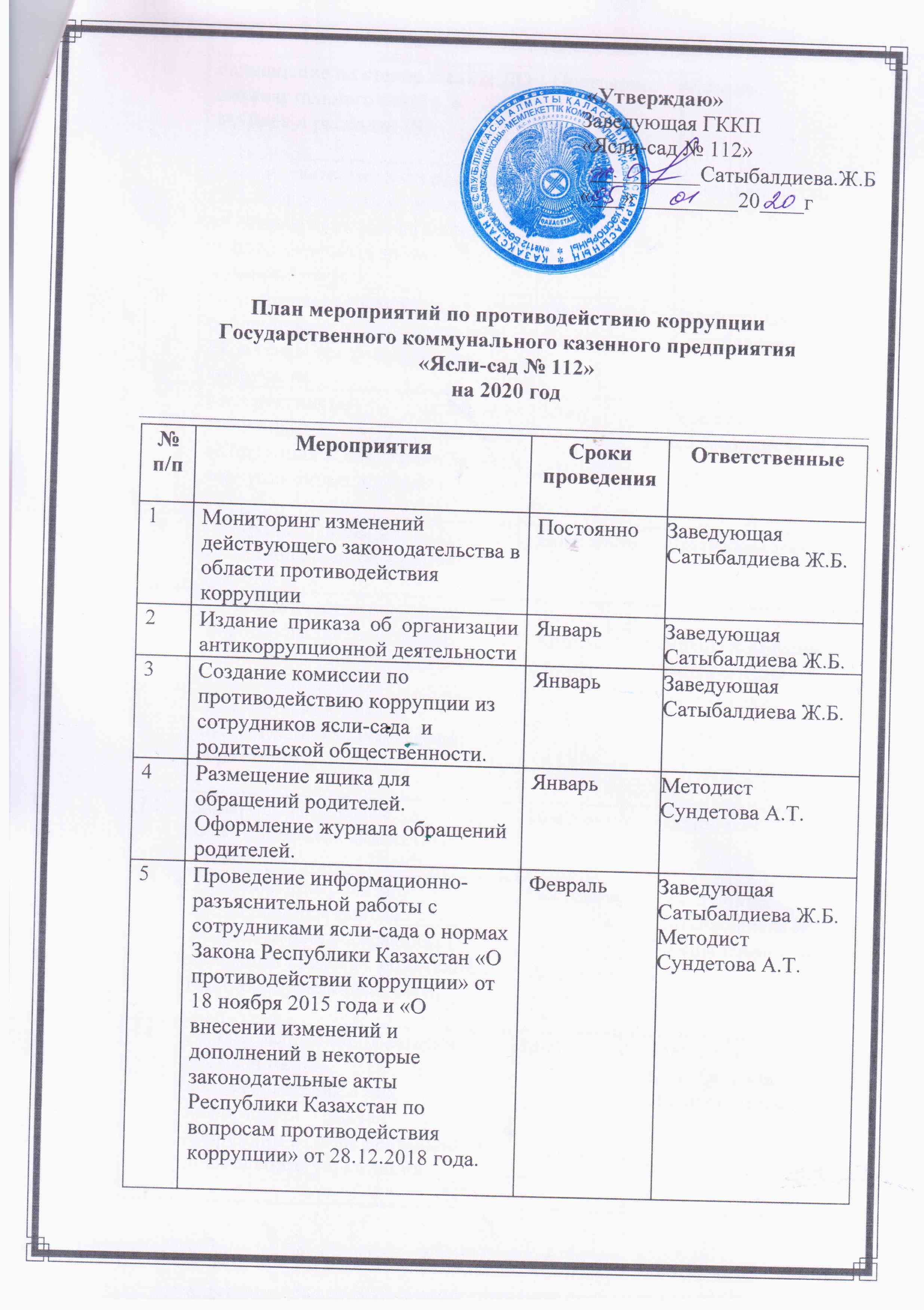 План мероприятий по противодействию коррупции