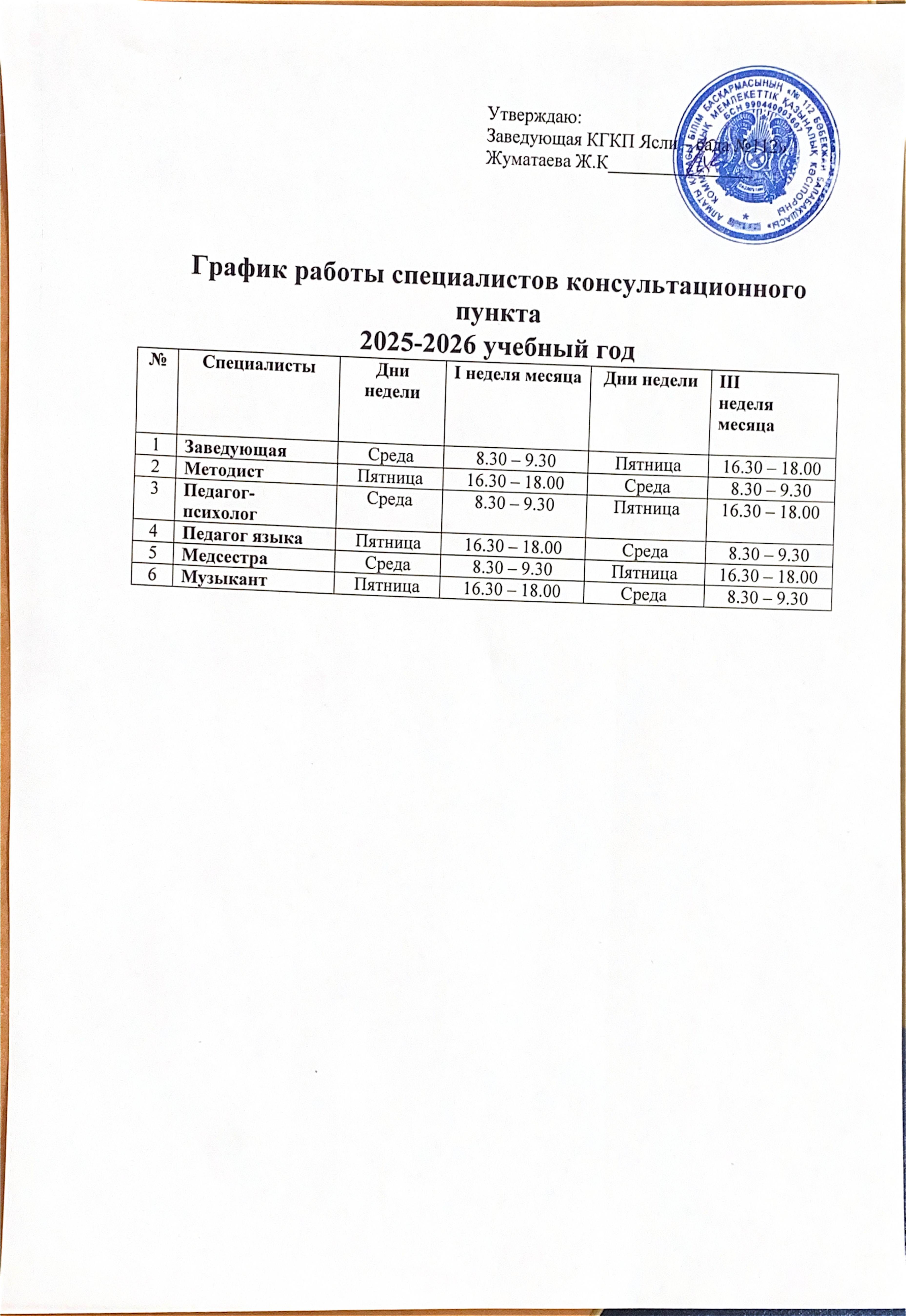 График  консультативного пункта